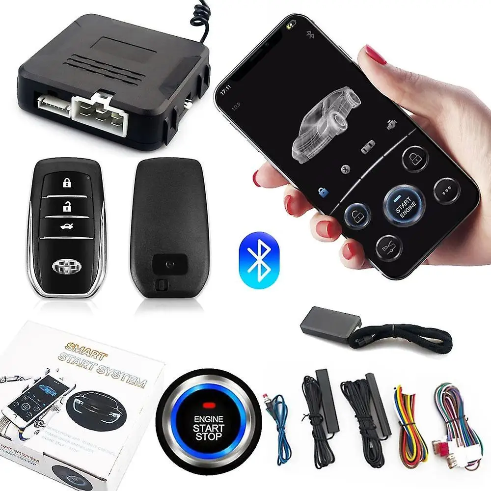 Smart BT Phone APP Control  PKE Keyless Entry Engine Start Alarm System Push Button Remote Starter Stop Auto Anti-theft System