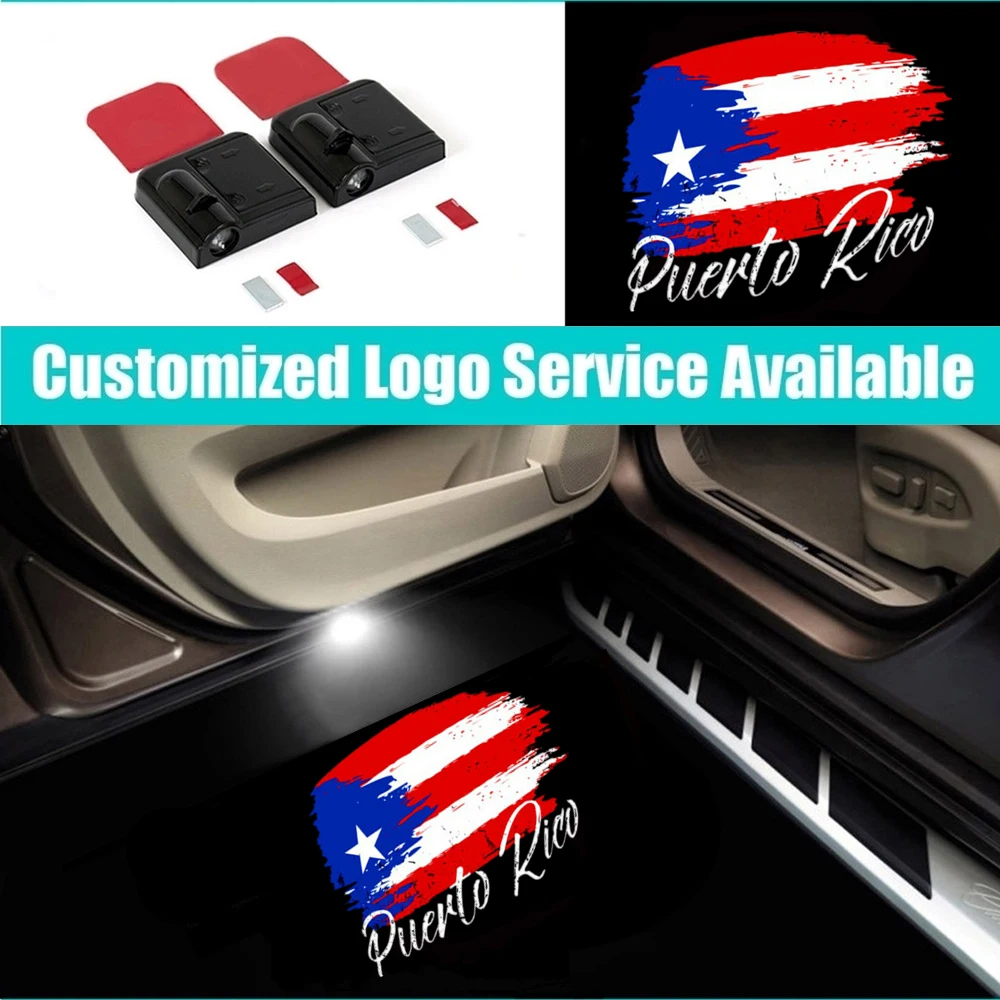 

2 Pieces Wireless LED 3D The American Flag Puerto Rico USA FLAG Logo Courtesy Shadow Lights Car Door Welcome Laser Projector