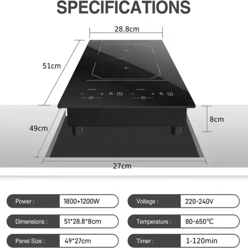 Airo Built-in 2 Zones Induction Cooker Touch Control Household Electric Stove Multi Power Hot Pot Induction Hob Factory Direct