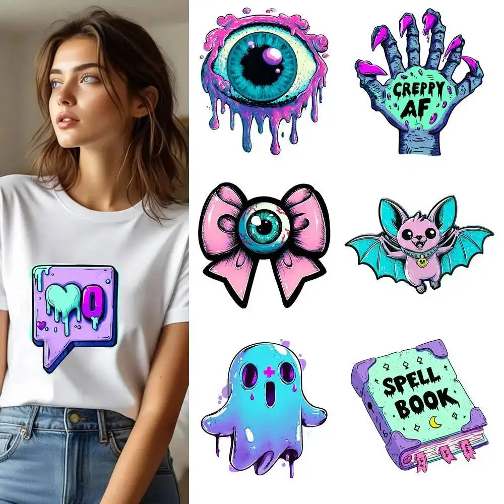 25CM Pretty Creepy Goth Eyes Ghost Moth Heat Transfer Patches For Clothes DIY A-Level Washable Shirt Iron-on Thermal Stickers