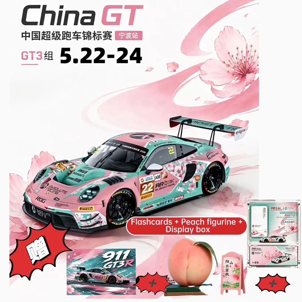 Vorverkauf ARbox 1/64 Absolute Racing # 22 911 GT3 R EVO China GT Ningbo "Peach Blossom" Livery Scene Kit Diecast Modellauto