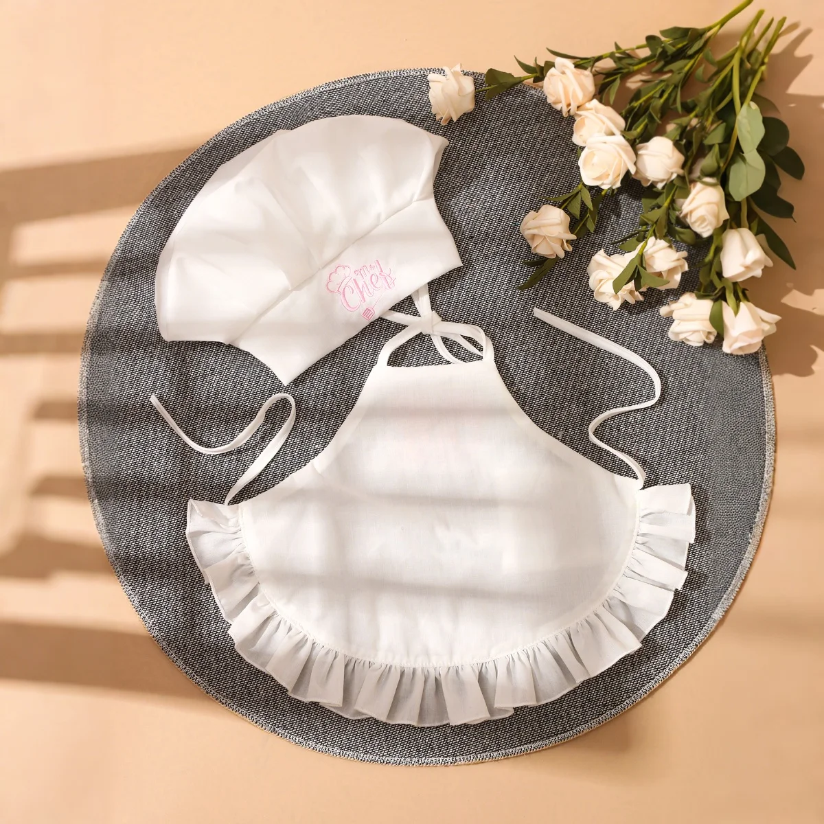 Ylsteed 2Pcs Set Newborn Girl Chef Pocket Apron for Photo Shooting Cute Little Chef Embroidery Baby Photography Outfits