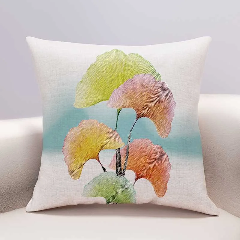 Simple light luxury color ginkgo pattern pillow cover living room sofa cushion cover bedroom bed large backrest home decoration