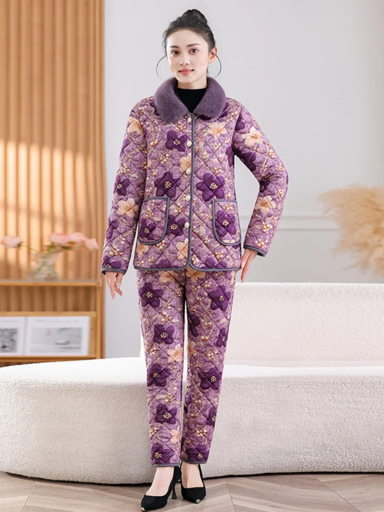 

Thiened Cotton Padded Coat And Pants Set Warm Spwear for Middle-Aged And ly Women Winter Faion Casual Sle Two-P...