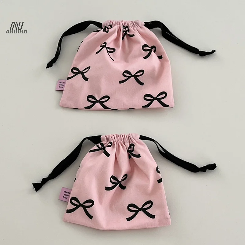 Mini sac à cordon de proximité rayé avec nœud papillon pour femmes, rangement cosmétique, poudres, portefeuille doux Kawaii String, mini sac de