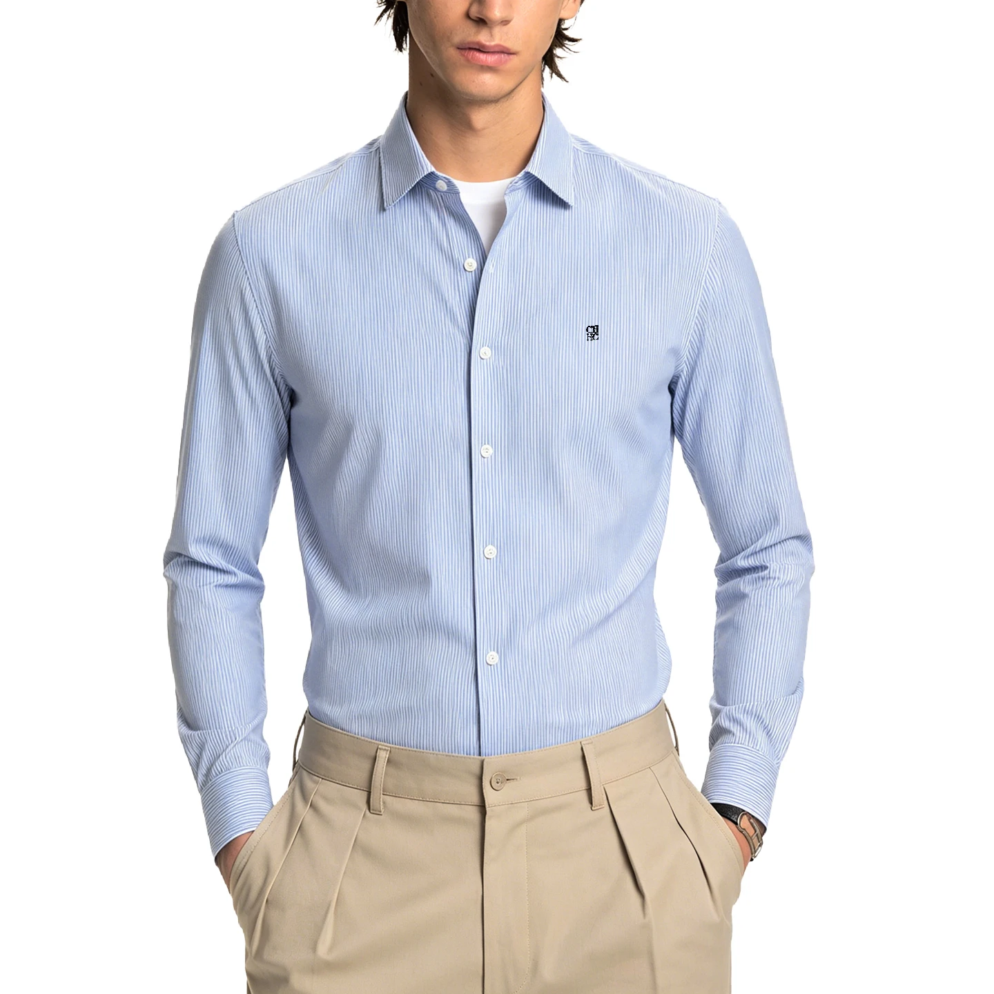 CH Men's Long-Sleeved Shirt - Business Casual Style - With Embroidered Brand Logo - Suitable for Daily Office Wear