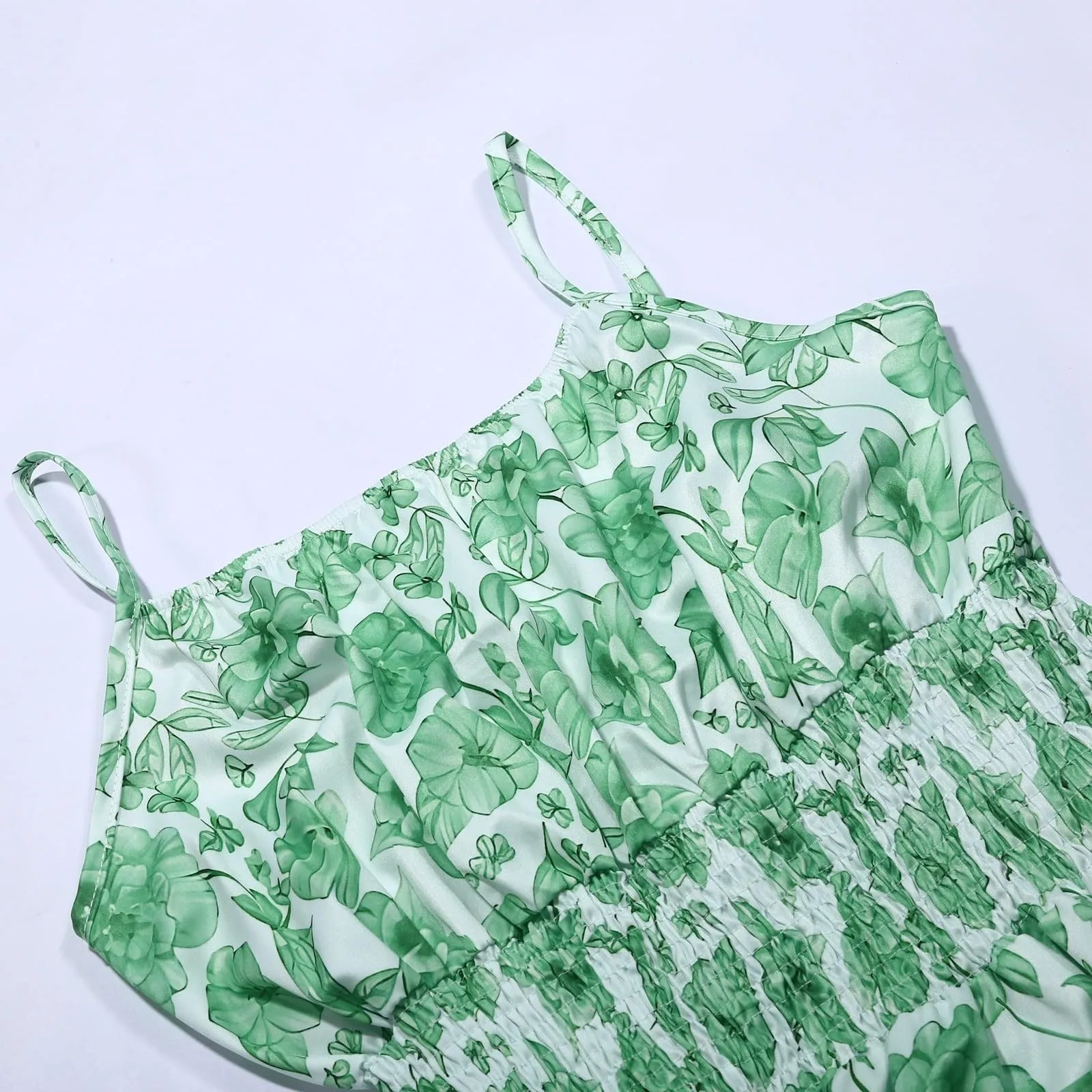 Abito lungo estivo da donna senza maniche con cinturino floreale per spaghetti smock Boho Beach Abito lungo da spiaggia per abiti da vacanza Nuovo