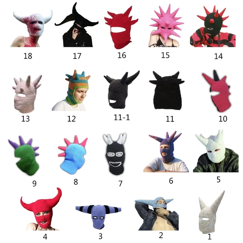 Devil Horn Winter Hat for Adult Handwoven Balaclava Cap Novelty Party Hat for Girl Boys Knit Mask Hat Cool Dropshipping Dropship