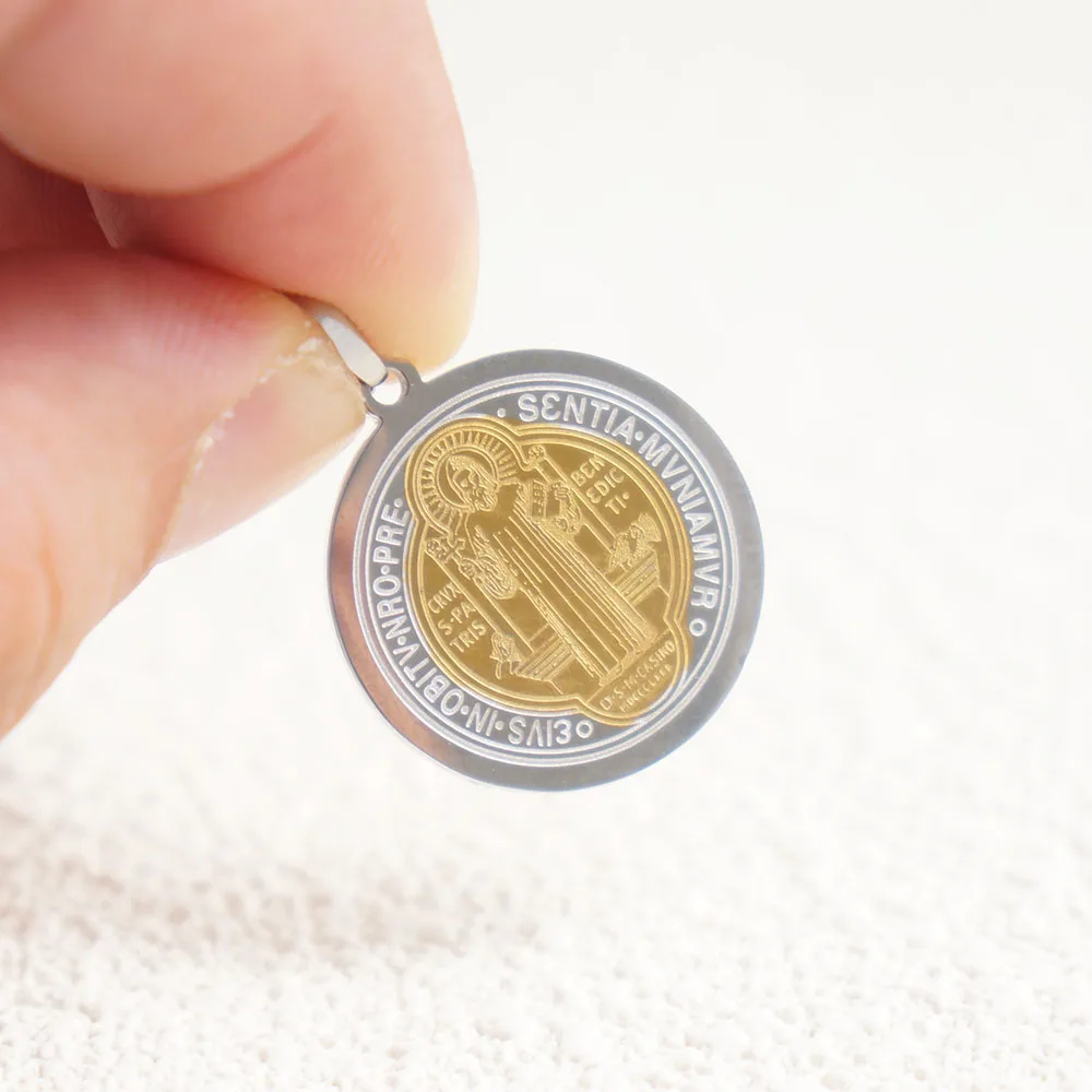 الفولاذ المقاوم للصدأ سان بينيتو قلادة معدنية سانت بنديكت وسام المختنق كولير فام