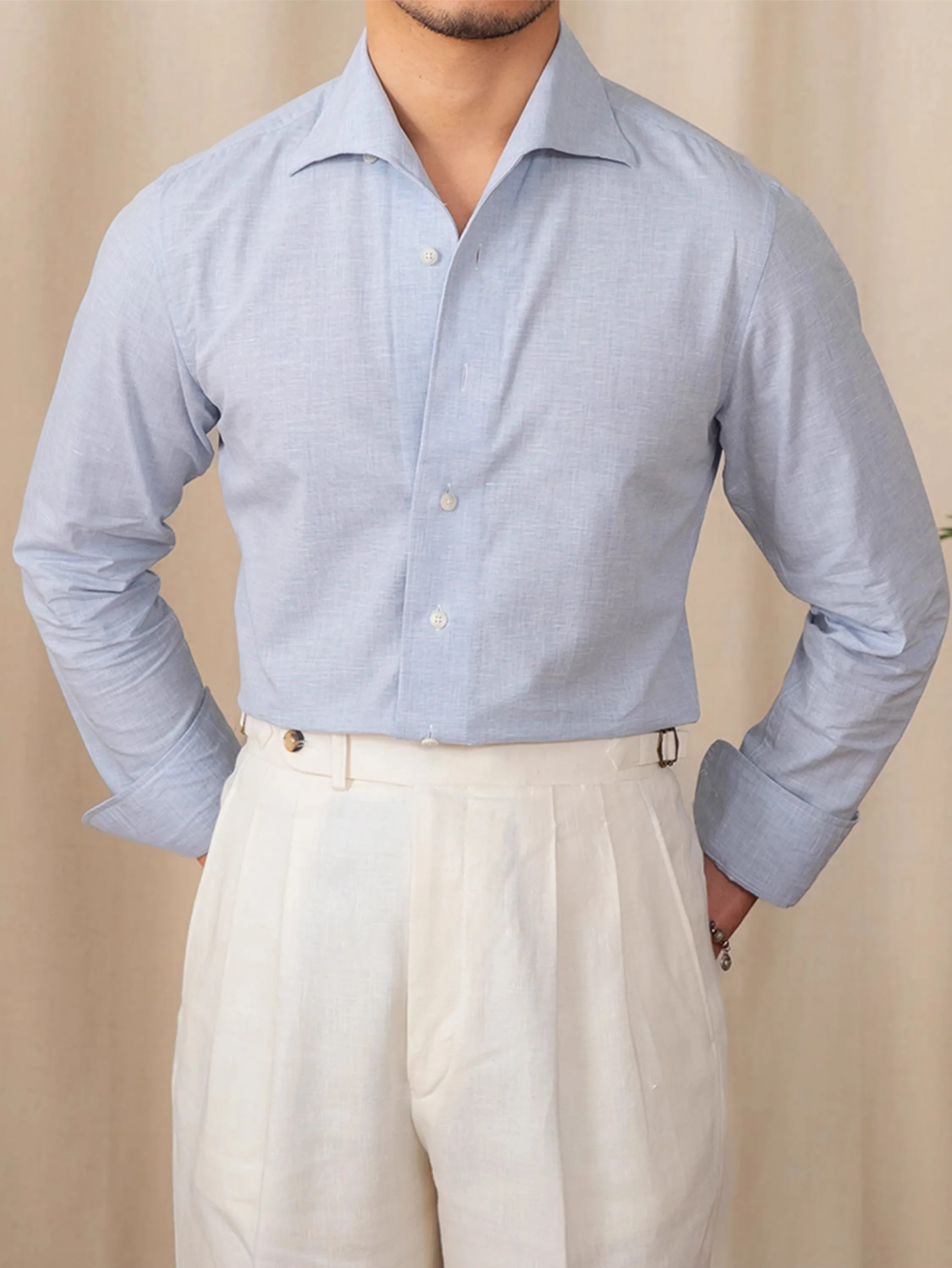 

Men's Cotton-Linen Shirt | Spring Summer Breathable | One-Piece Collar Business | Slim Fit Casual Solid Color