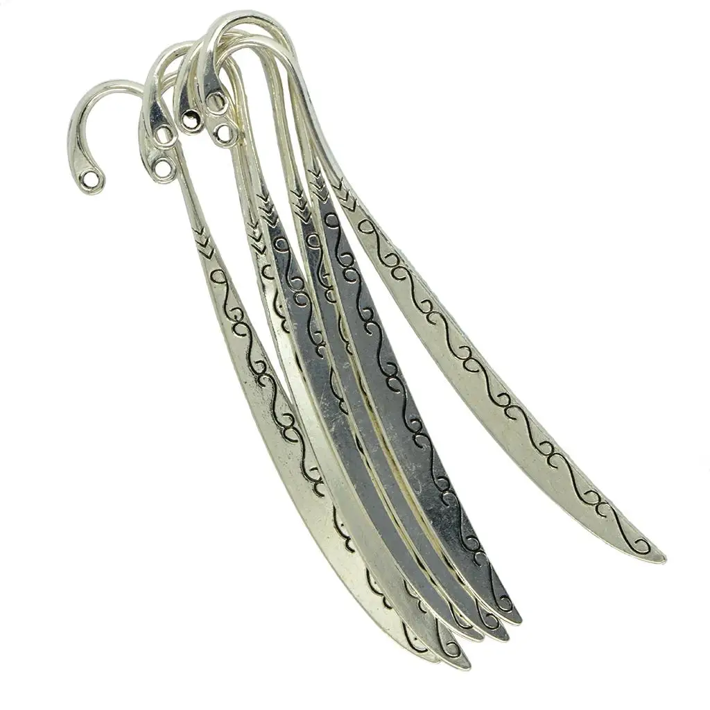 6Pcs Tibetan Silver Bookmarks Book Mark With 2mm Hoop Hook Jewelry Findings