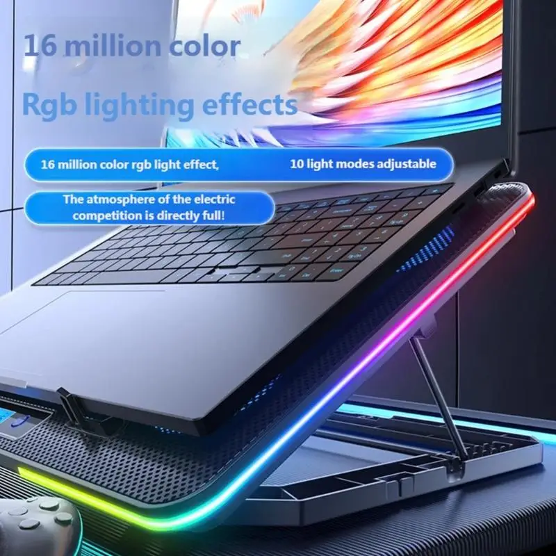 Y1UB Quiet Metal Laptop Coolers Adjustable RGBs Lighting Multiple Speed Control Universal