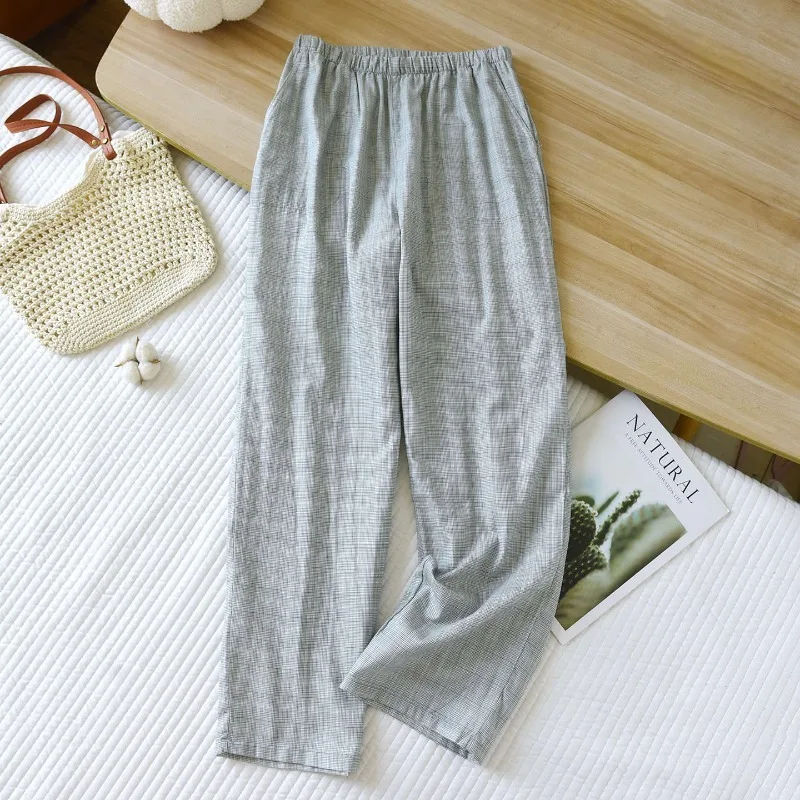 2026 Spring/Summer New Arrival Men's Sleep Pants 100% Pure Cotton Flannel Home Lounge Loose Checkered Oversized Long Trousers