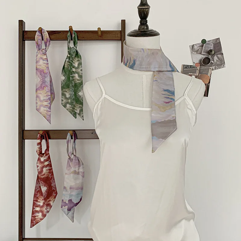 Fresh and Chic Silk Scarf Trendy Hair Accessory for Women, Vintage Bohemian Silk Scarf Wrap, Neck Head Daily Travel Gift Trendy