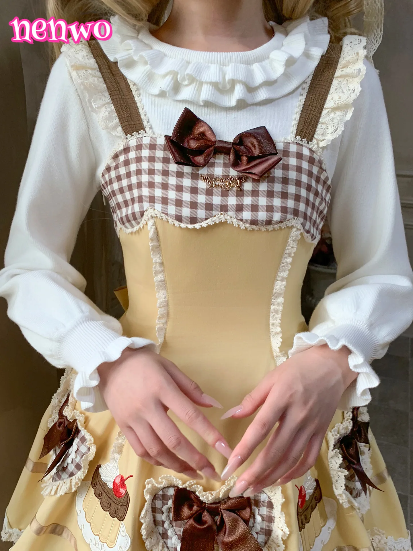 

Sweet Lolita Winter Clothes Women Girls Layered Ruffle Sweaters Female Student Kawaii Long Sleeve Puff Sleeve Knitwear Sweater