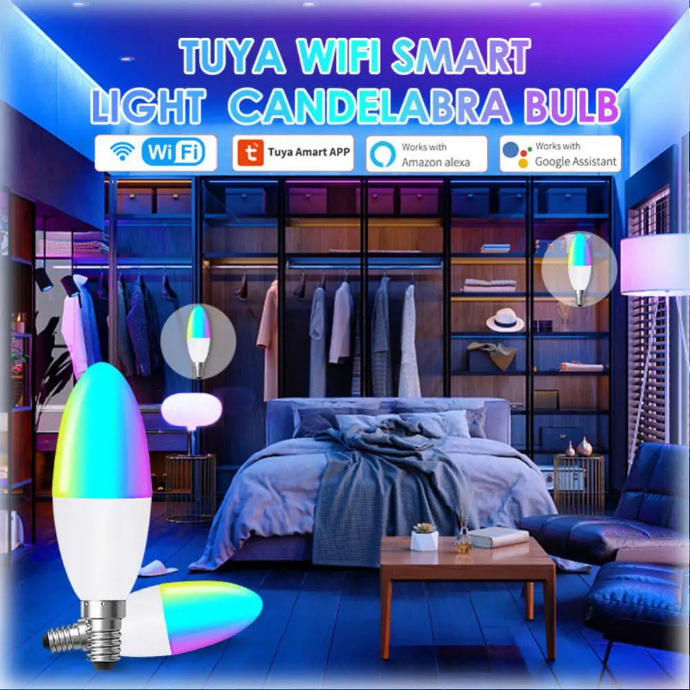 Tuya WiFi Smart Dimmable Magic Bulb E14 RGB LED Light Bulbs 100-240V Lamps Voice Control Support Alexa Google Home Yandex Alice