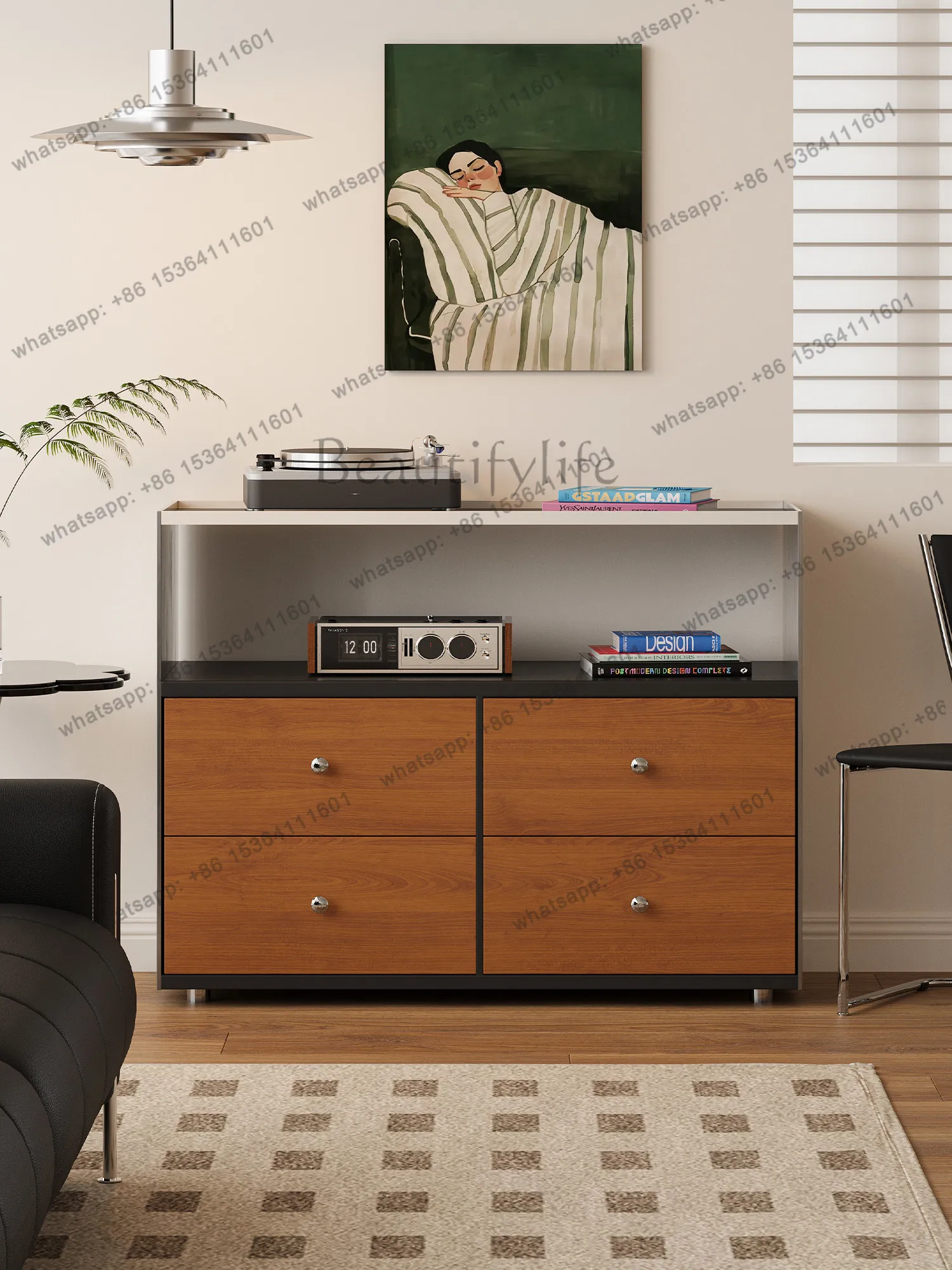 LD modern simple wooden four chest cabinet living room bedroom storage drawer locker