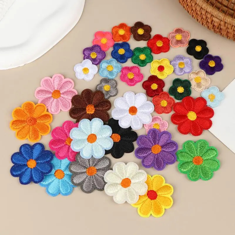 15/22Pcs Polyester Cartoon Flower Patches Ironing Embroidery Cloth Sticker Patches For Kids Dress Applique DIY Bags