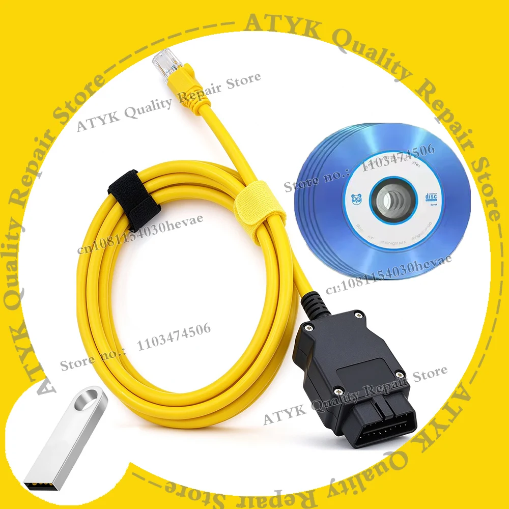 Newest ENET Date Cable For B-MW F-series ICOM Coding OBD2 Interface Cable For BM-W OBDII Scanner Data Tool Software USB CD