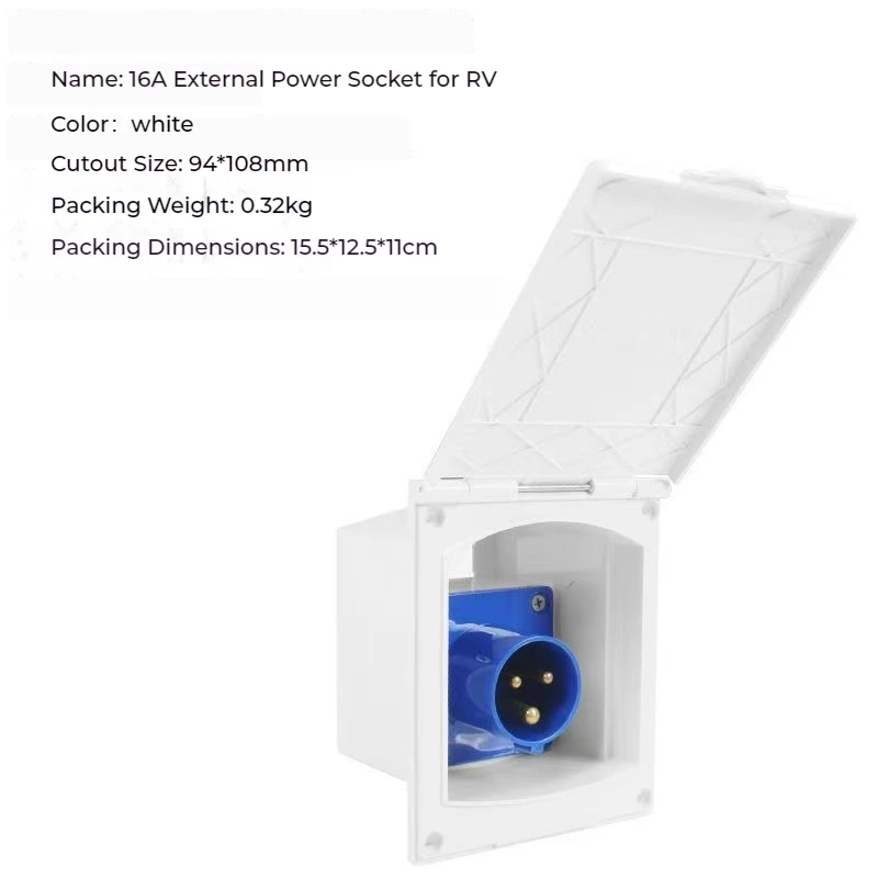 

For RV Motorhome Trailer Caravan Motorhome Plug 16A 220V‑250V Waterproof Power Outlet External 3Pin Flush Female Socket Plug