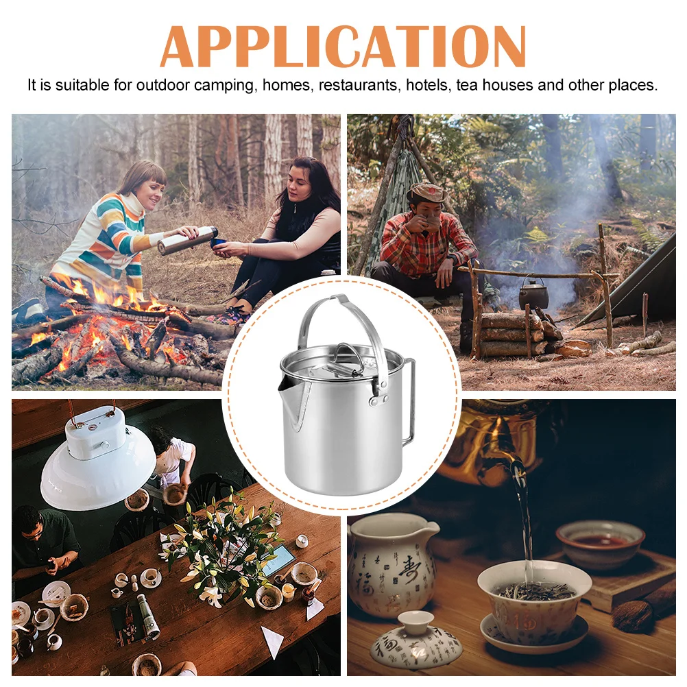 

Stainless Steel Teakettle 2L Large Capacity Outdoor Camping Kettle Portable Boiling Water Pot For Picnic Hiking Travel Tea