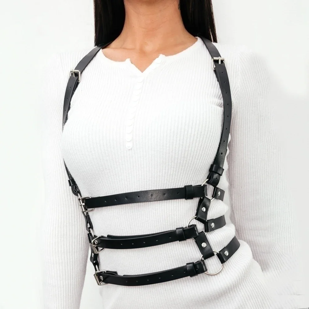 Arnés de moda para mujer, cinturón, lencería de cuero, tirantes para mujer, arnés corporal, corsé, ropa fetiche gótica, traje de fiesta rave