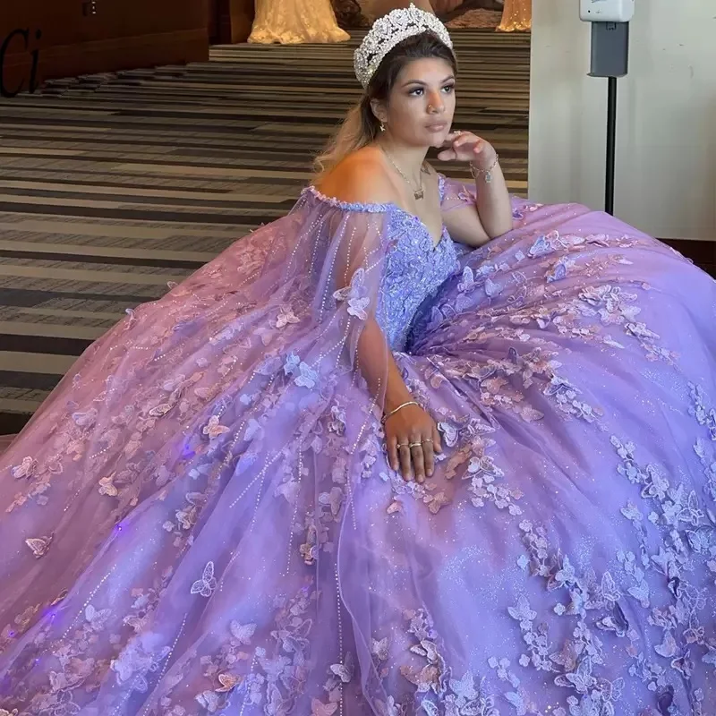 ANGELSBRIDEP Amazing Ball Gown Quinceanera Dresses With Cape 3D Flowers Girl 15 Year Old Birthday Party Gown Vestido De 15 Anos