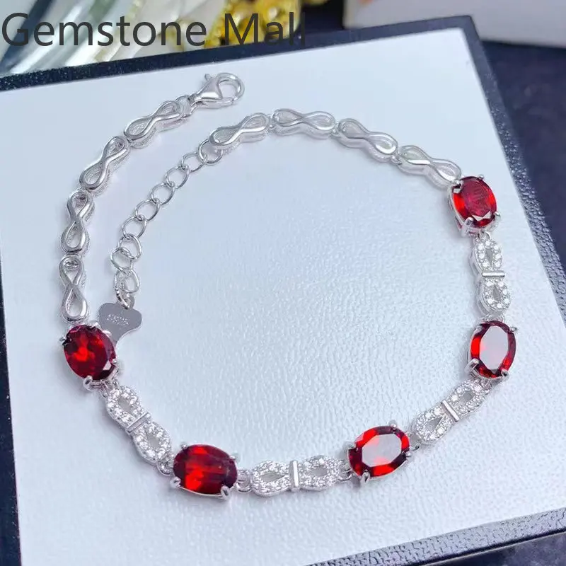 

Total 3.5ct VVS Grade Natural Garnet Bracelet for Daily Wear 925 Silver Garnet Bracelet Woman Birthday Gift