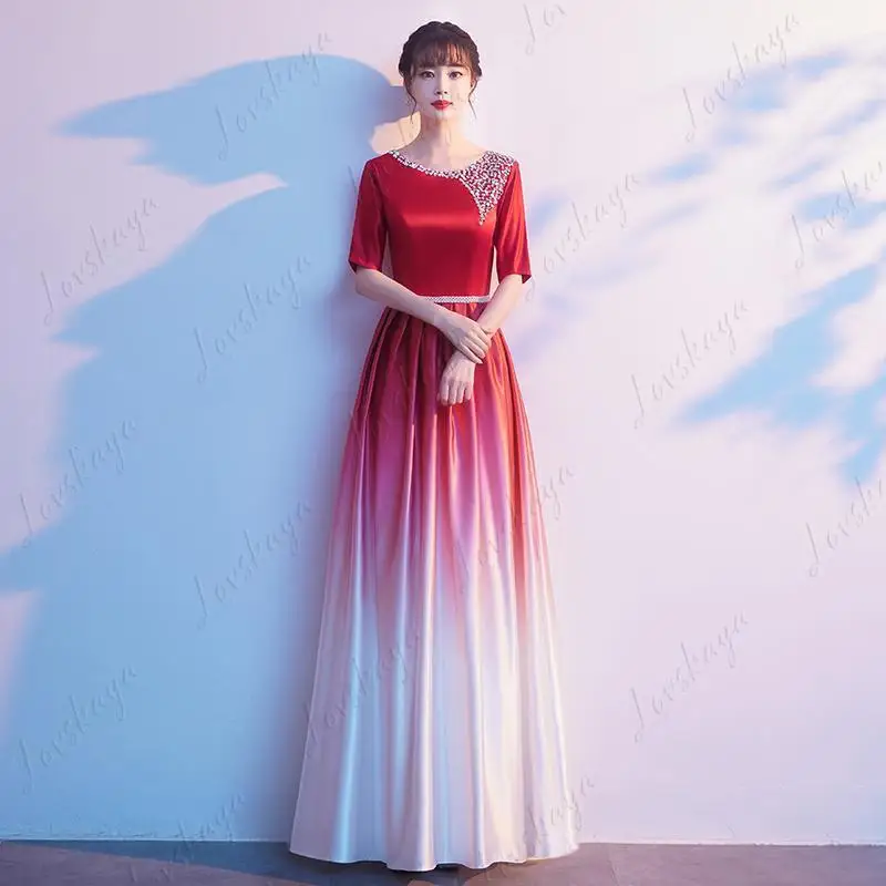 

Banquet Competition Costume, Chorus Performance Costume, Woman's Long Dress Performance, Recitation Costume, Formal Dress