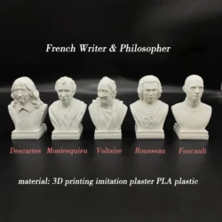 French writer philosopher ornaments Descartes, Montesquieu, Foucault, Voltaire and Rousseau imitation plaster statues  souvenirs