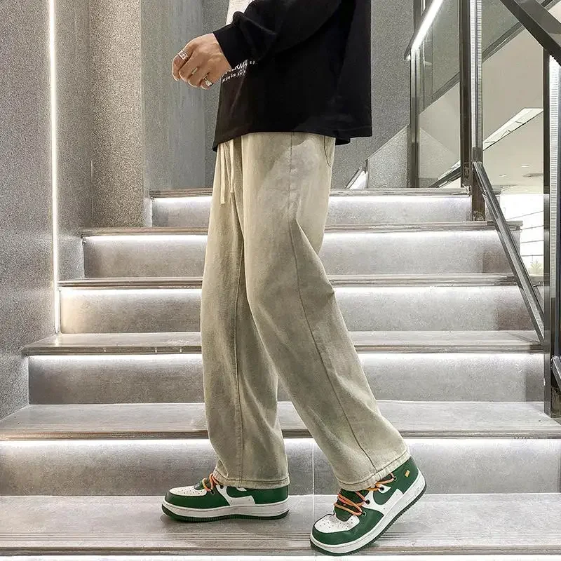 With Pockets Man Cowboy Pants Y2k Vintage Retro Harajuku Washed Cotton Stacked Clothes 2000s Streetwear New in 90s Jeans for Men