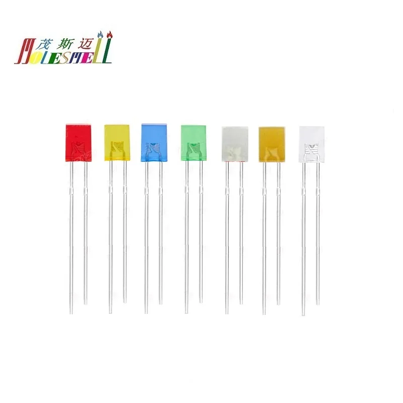 10pcs 2x5x7mm Rectangle Red Yellow Blue Green White Orange Purple Pink Warm White Water Clear/Diffused LED Light Lamp Diodes