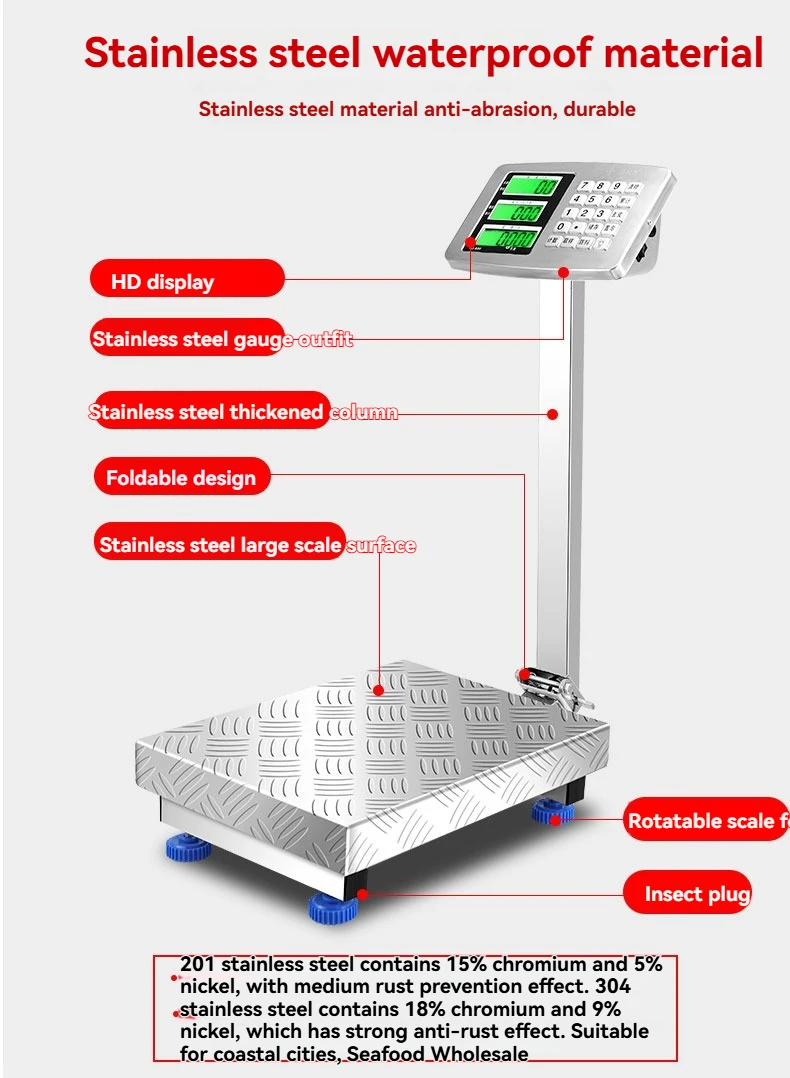 Коммерческие электронные весы из нержавеющей стали 200 кг, прецизионные складные водонепроницаемые весы 150 кг - сверхмощные кухонные весы для ванной комнаты