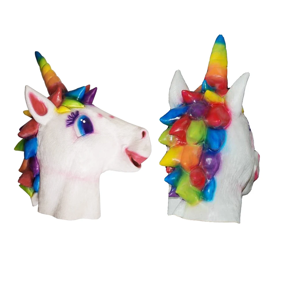 Maschera di unicorno Costume animale Decorazioni cosplay Maschere di Halloween per feste Emulsione per testa di cavallo