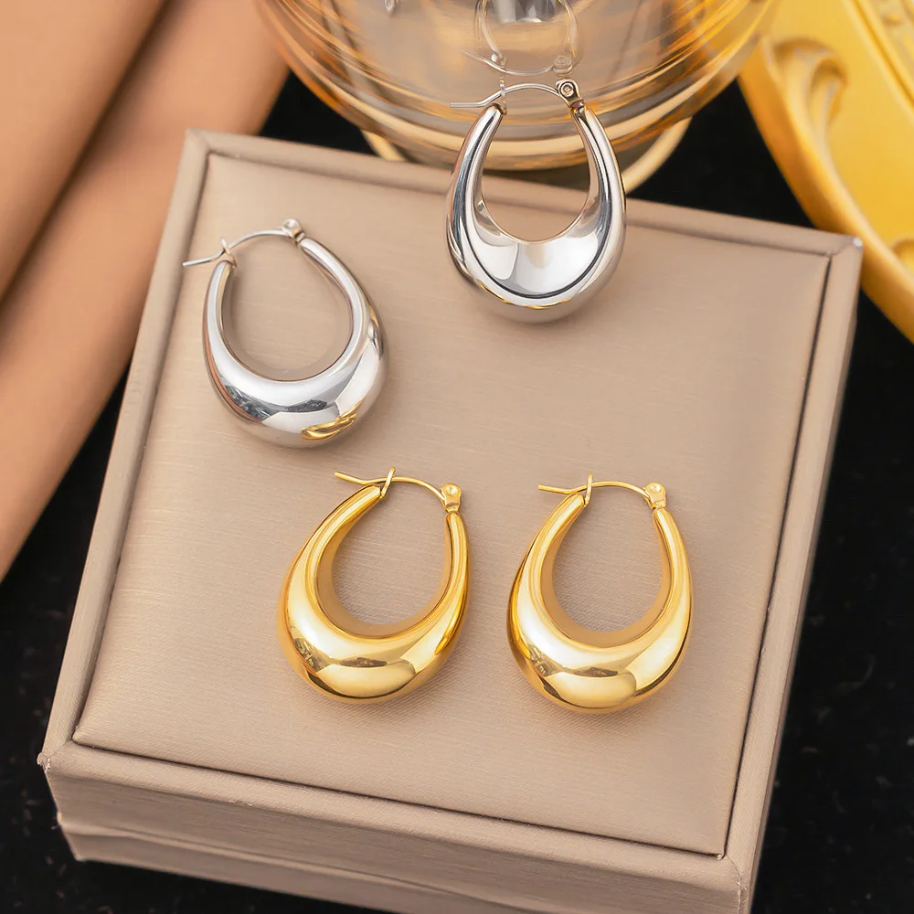 

Punk Stainless Steel Round Chunky Small Circle Twist Huggie Ear Jewelry Classic Retro Gold Color Hoop Earrings for Women