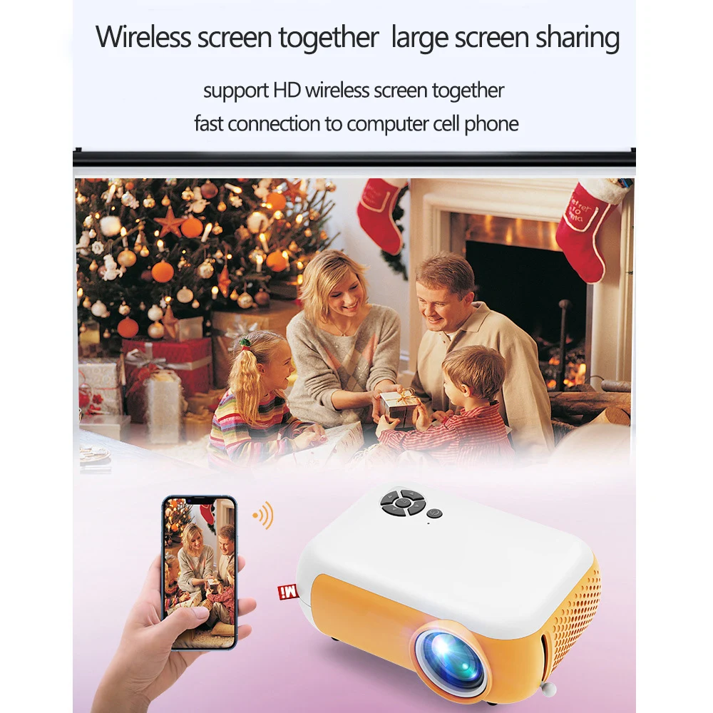 Beadsnice New A10 Mini Projector White-Yellow Theater Home Led Portable Projector Hd Playback 1080P Vintage Audio Projector