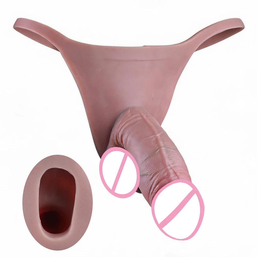 7.08in Silicone Male Penis Sleeve Enlarger Thong Underwear,Wearable Cock Extender For Men/Couple,Hollow Strapless Dildo Pant 18+