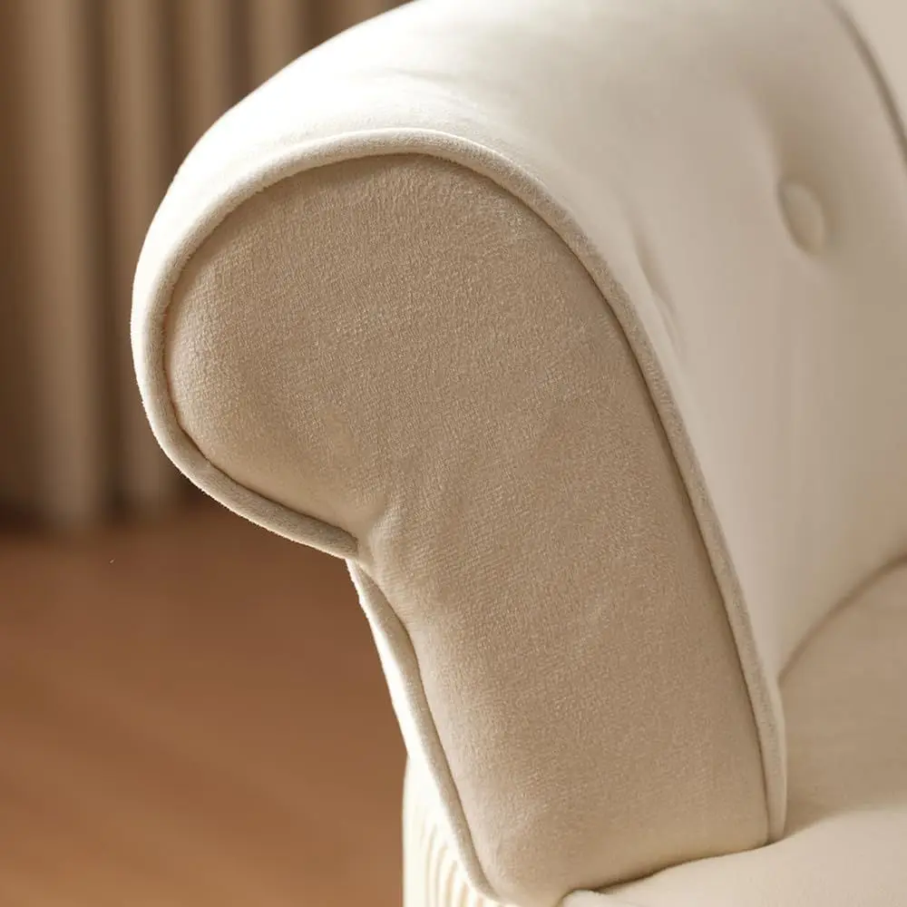 Small White Velvet Vanity Stool with Back - Vanity Chair with Low Back Tuted Accent Stool Makeup Chair or Small Vanity Bedroom B view 5