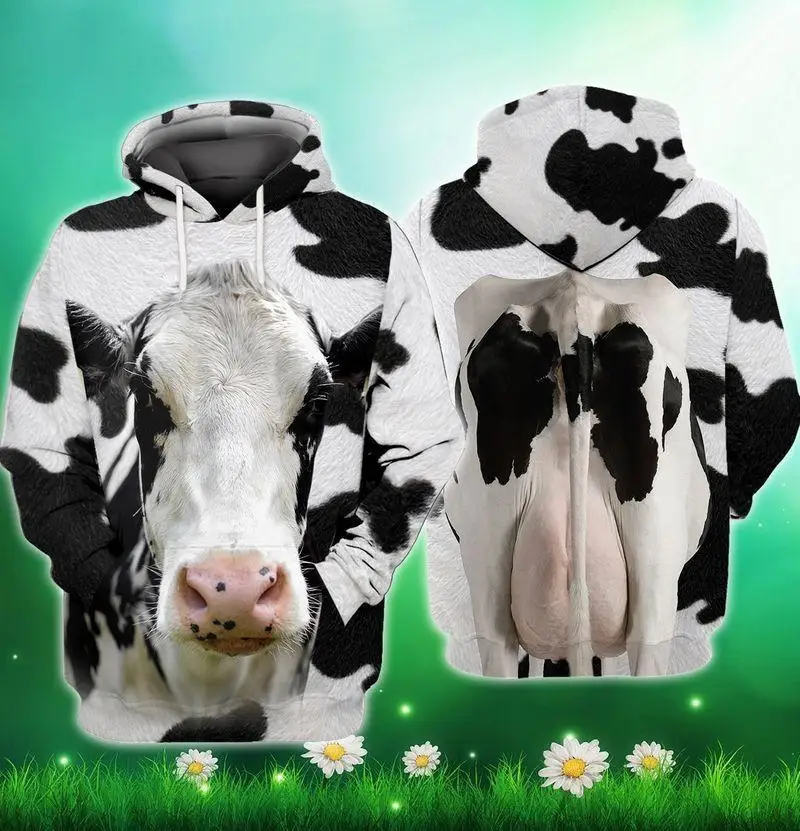 3D All Over Printed Men\'s Animal Cow Hoodie Spring Autumn Pullover Sweatshirt Coat New In Oversized Mens Hoodie Jacket Clothes