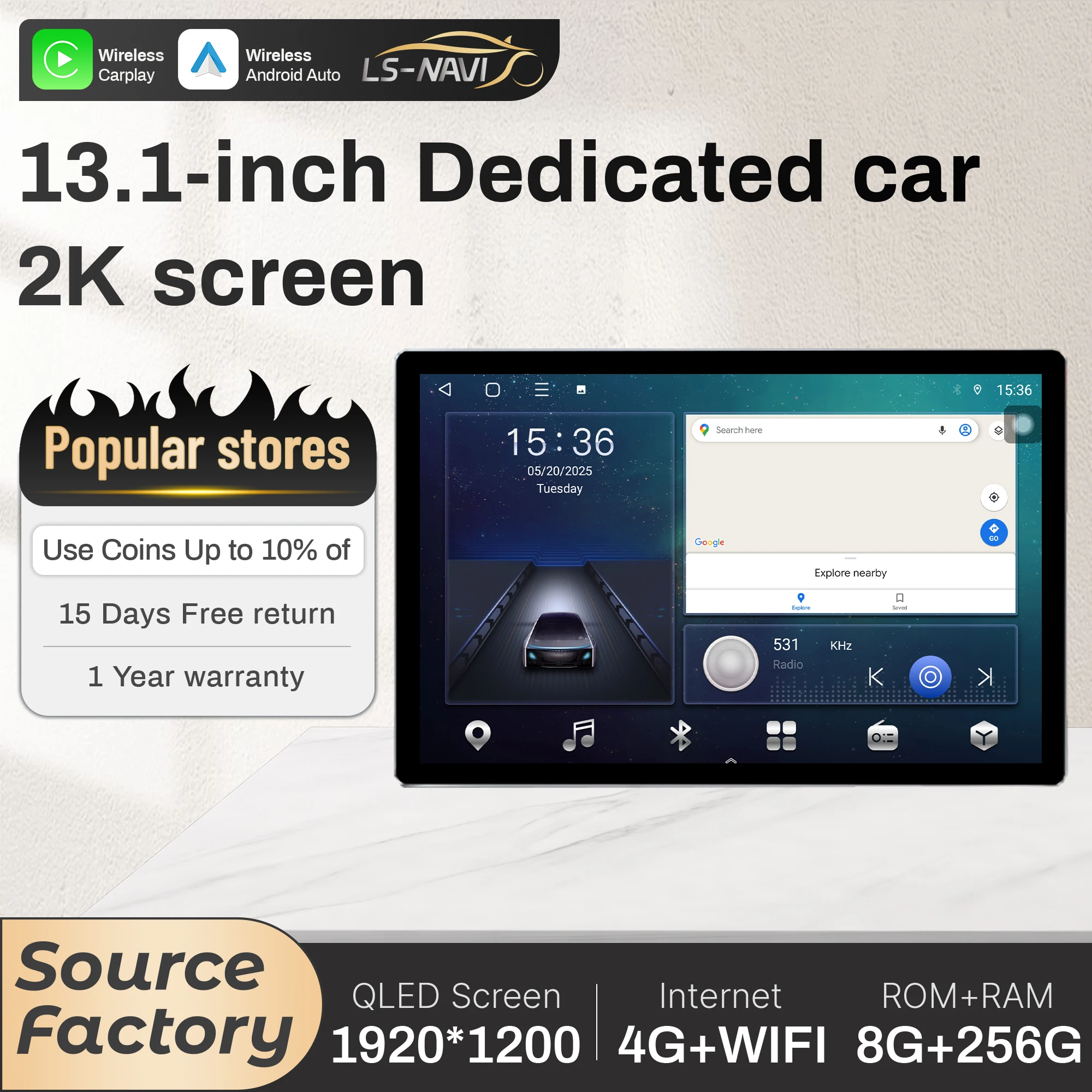 

13.1inch For Honda Accord 10 2018 2019 2020 2021 Car Radio Multimedia Navigation GPS Wireless Android CarPlay 4G QLED Screen