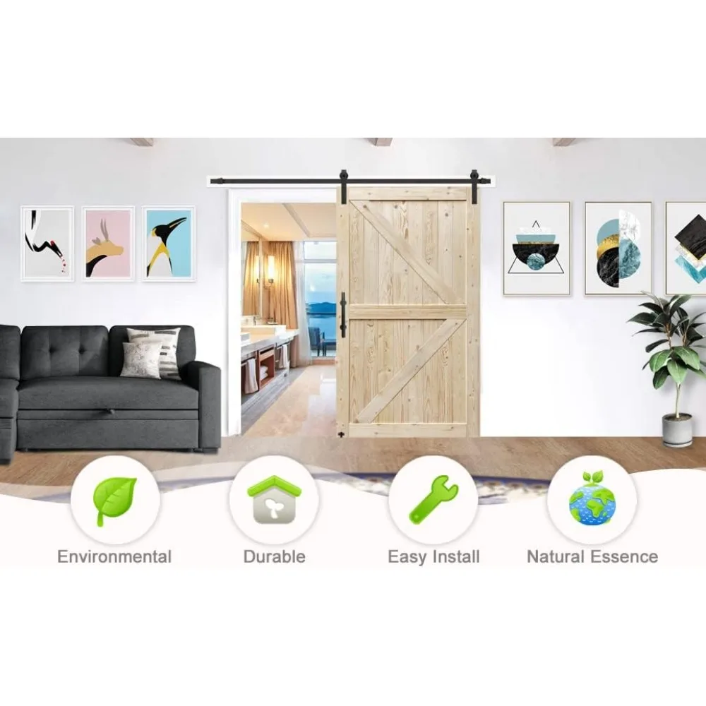 Sliding Door Hardware Kit/Solid Wood/Sliding Door/Double Surfaces/Simple Assembly is Required (52in + J Shape)