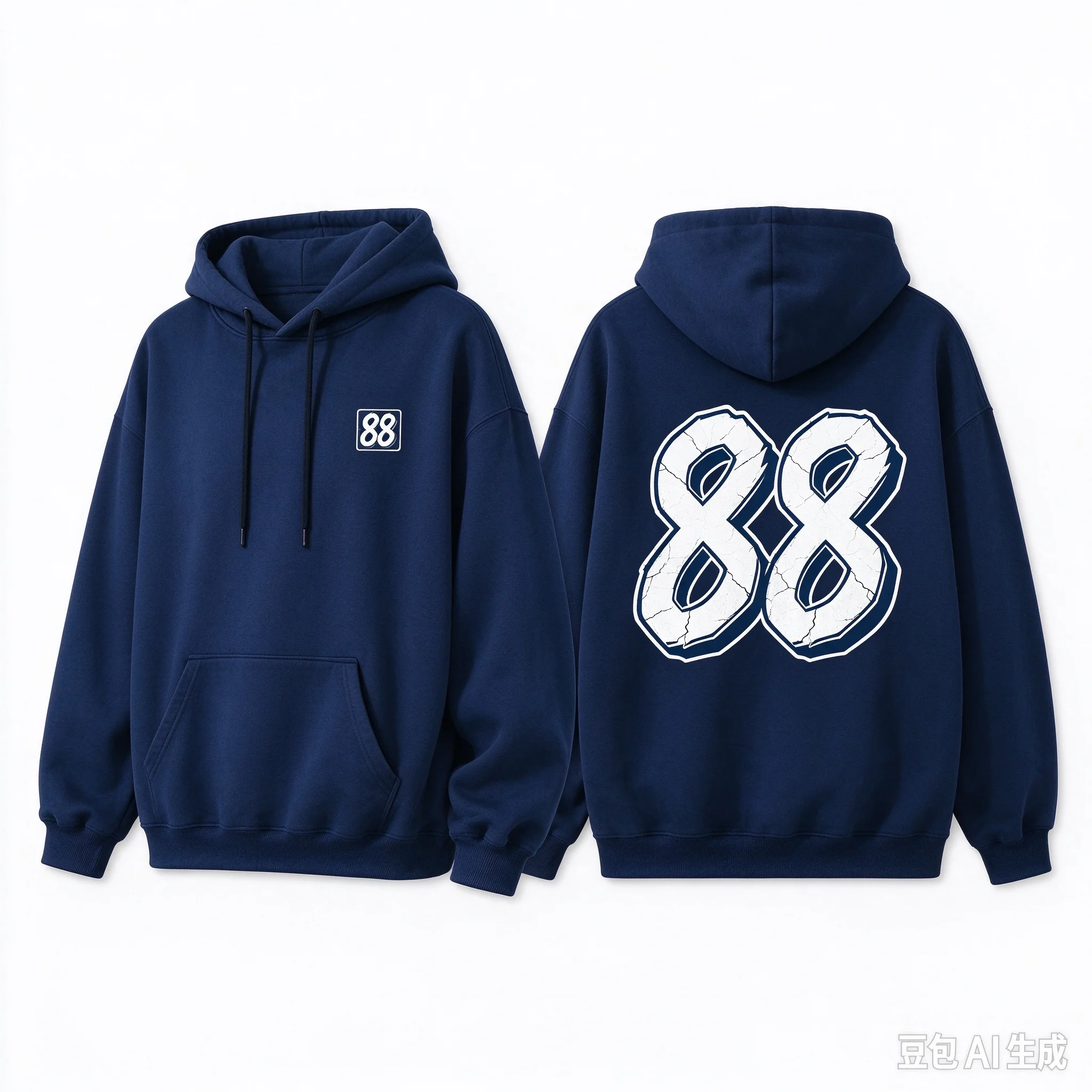 Men's Big Number 88 Back Print Hoodie, Right Chest Small Logo Graphic Pullover Sweatshirt, Urban Streetwear Casual Hooded Top