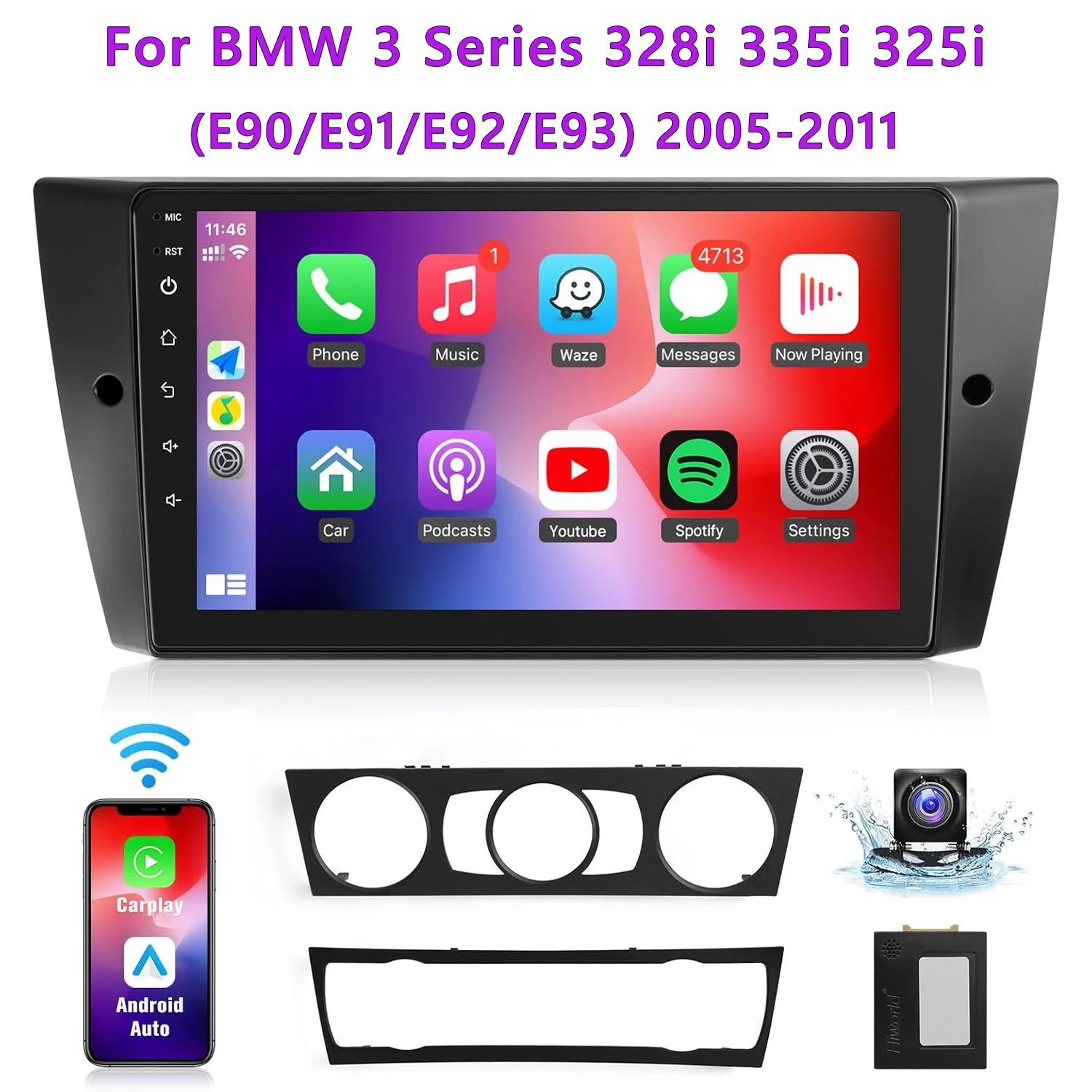 Leeocar Wireless CarPlay Android Auto Car Radio For BMW 3 Series 328i 335i 325i (E90/E91/E92/E93) 2005-2011 GPS Multimedia