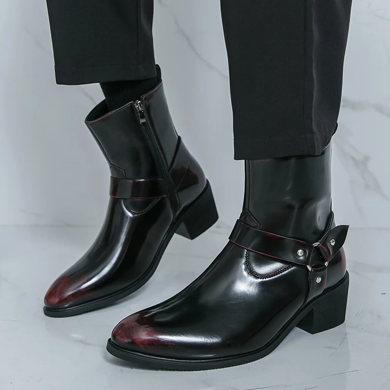 Business Men Chelsea Boots Black Brown Men Mid-heel Side Zipper Casual Comfortable Fashionable Ankle Boots Social Boots Men