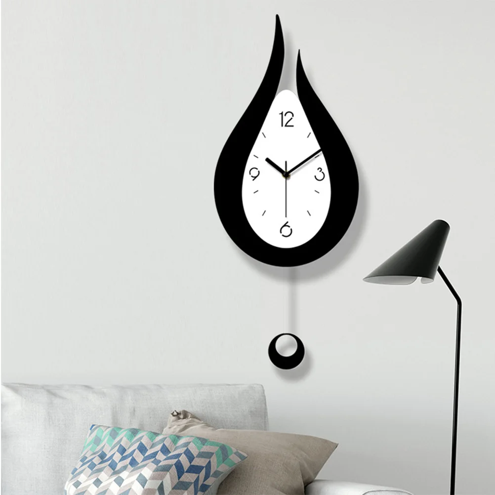 

Acrylic Wall Clock Creative Water Drop Shape with Swinging Pendulum Light Easy to Install Polished Surface Decorative Modern
