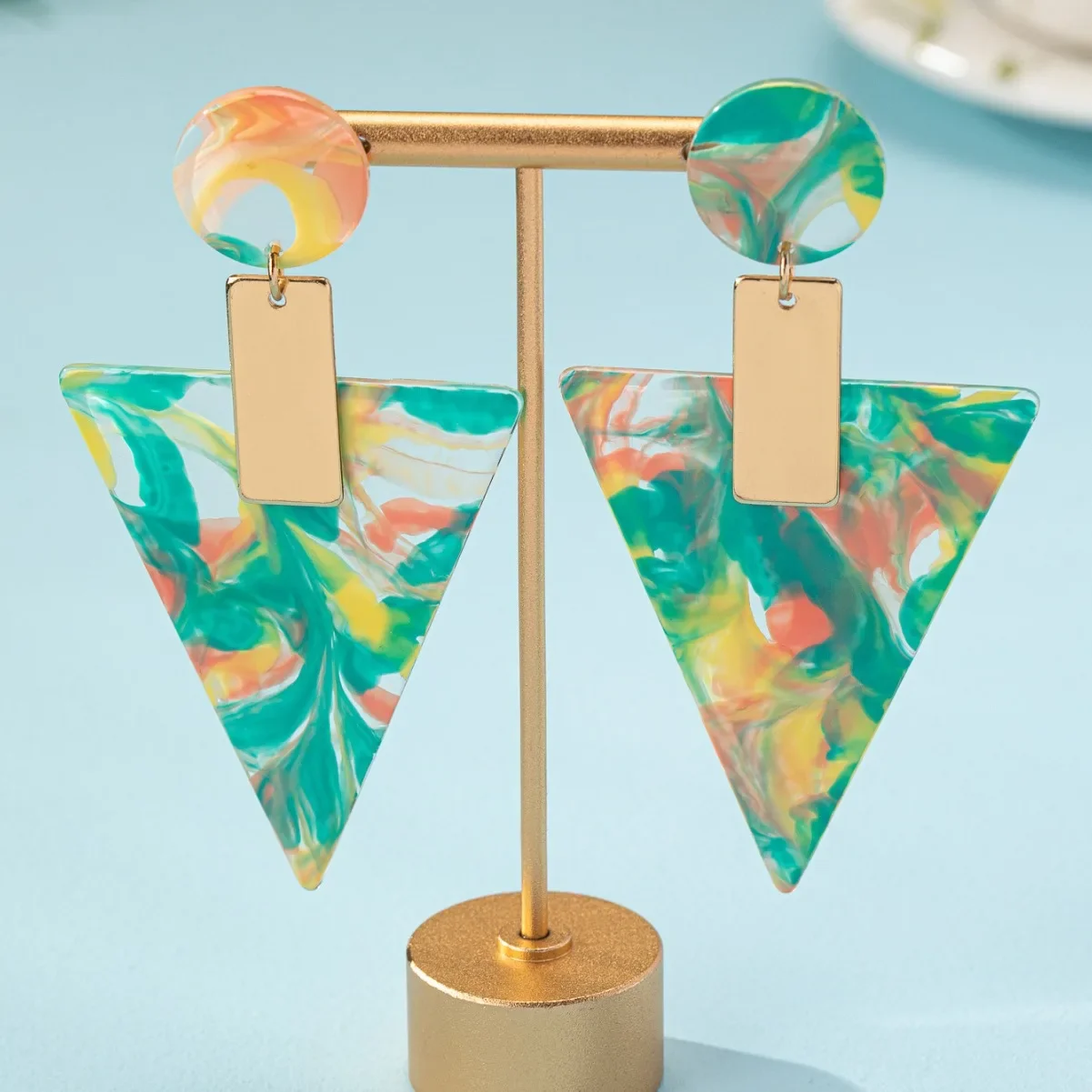 Creative Exaggerated Colorful Acrylic Earring for Women Fashion Geometric Triangle Resin Earring Jewelry