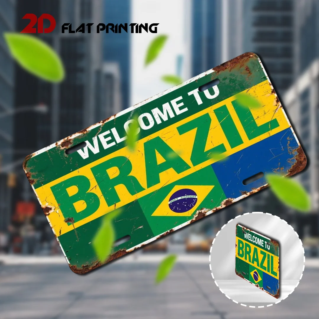 2D Flat - 1pc 2D Flat Poster Featuring a Vintage Brazilian Welcome Sign with The Colors of The Brazilian Flag And The Text 'Welc