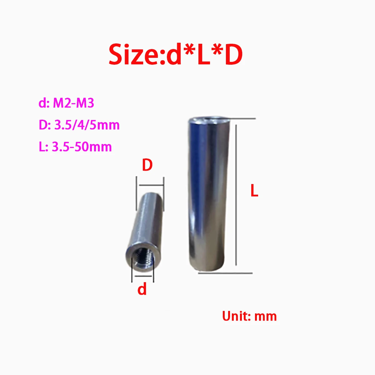 

Aluminum Alloy Extended Nut Connection Column, Aluminum Rod Cylinder, Aerial Photography Body Support Column M2 M2.5 M3
