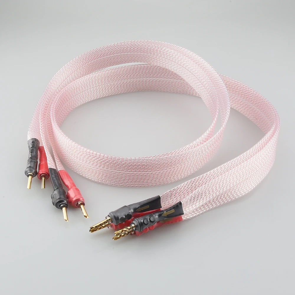 FC02AG HIFI speaker cable 7N OCC silver plated Loudspeaker cable with Gold Plated Y spade locking Banana Plug for Amplifier CD