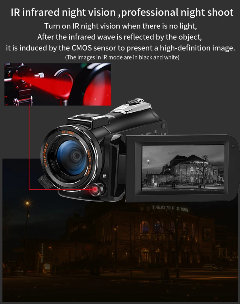 Digital Camera 4k 60fps Video Camcorder ORDRO Infrared Night Vision Vlogging Camara for YouTube Home Use Photograph Recorder